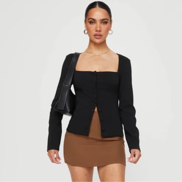 Princess Polly Gaskin Long Sleeve Top Black size 4 - Picture 2 of 8